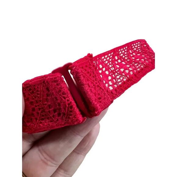 Victoria's Secret Long Line Choker Red Mesh Lined Plunge Bra Womens 34DD - Picture 2 of 6